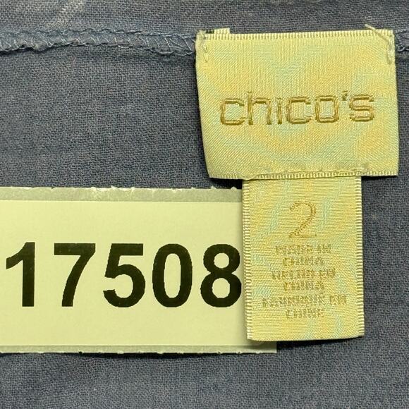 Chicos Top Womens Large 2 Blue Crochet Tasseled Peasant Flowy Beachy Boho - Picture 10 of 10